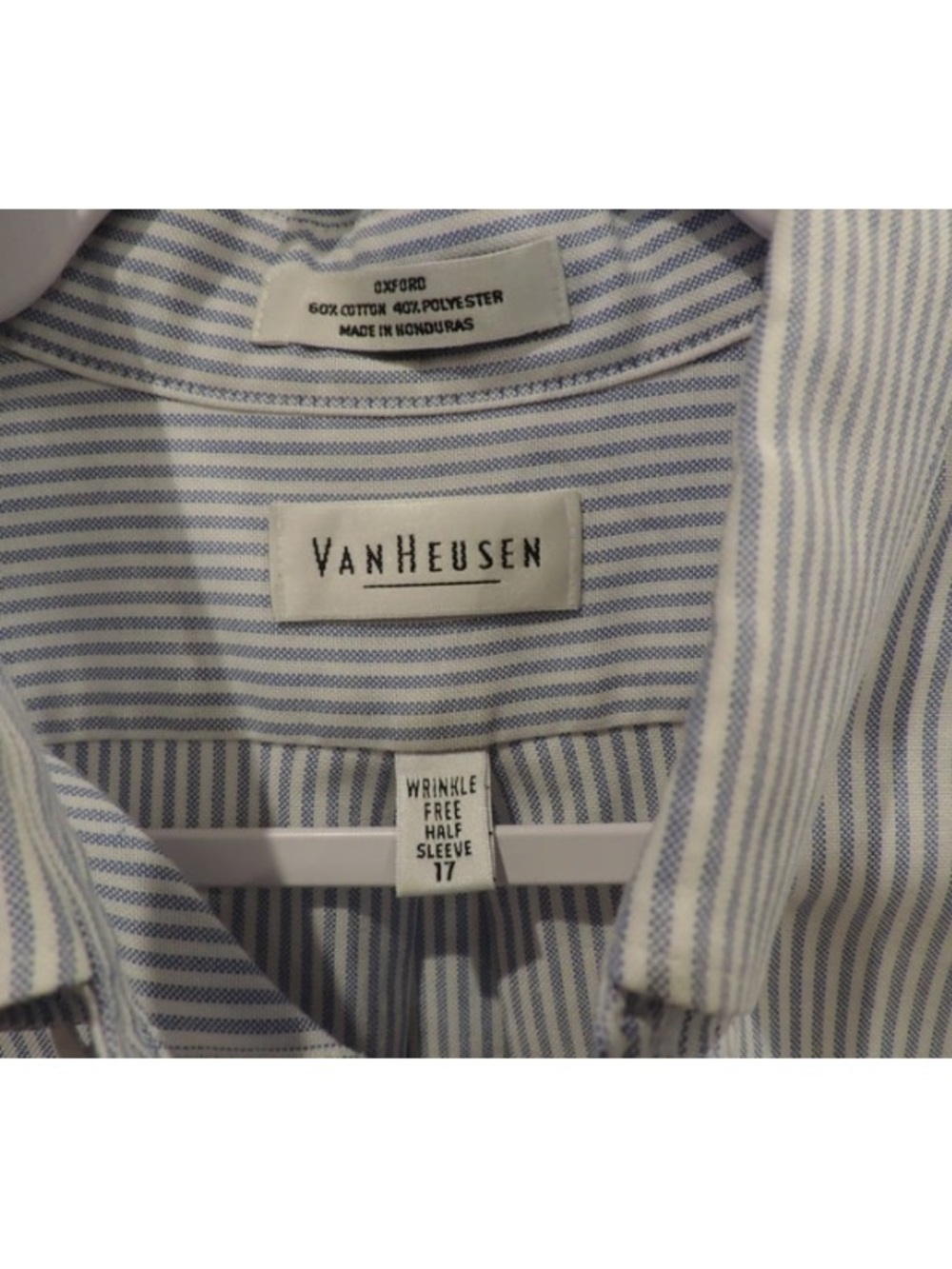 Van Heusen Light Blue and White Pinstripe Short Sleeve Button-Down Shirt - Picture 4 of 5